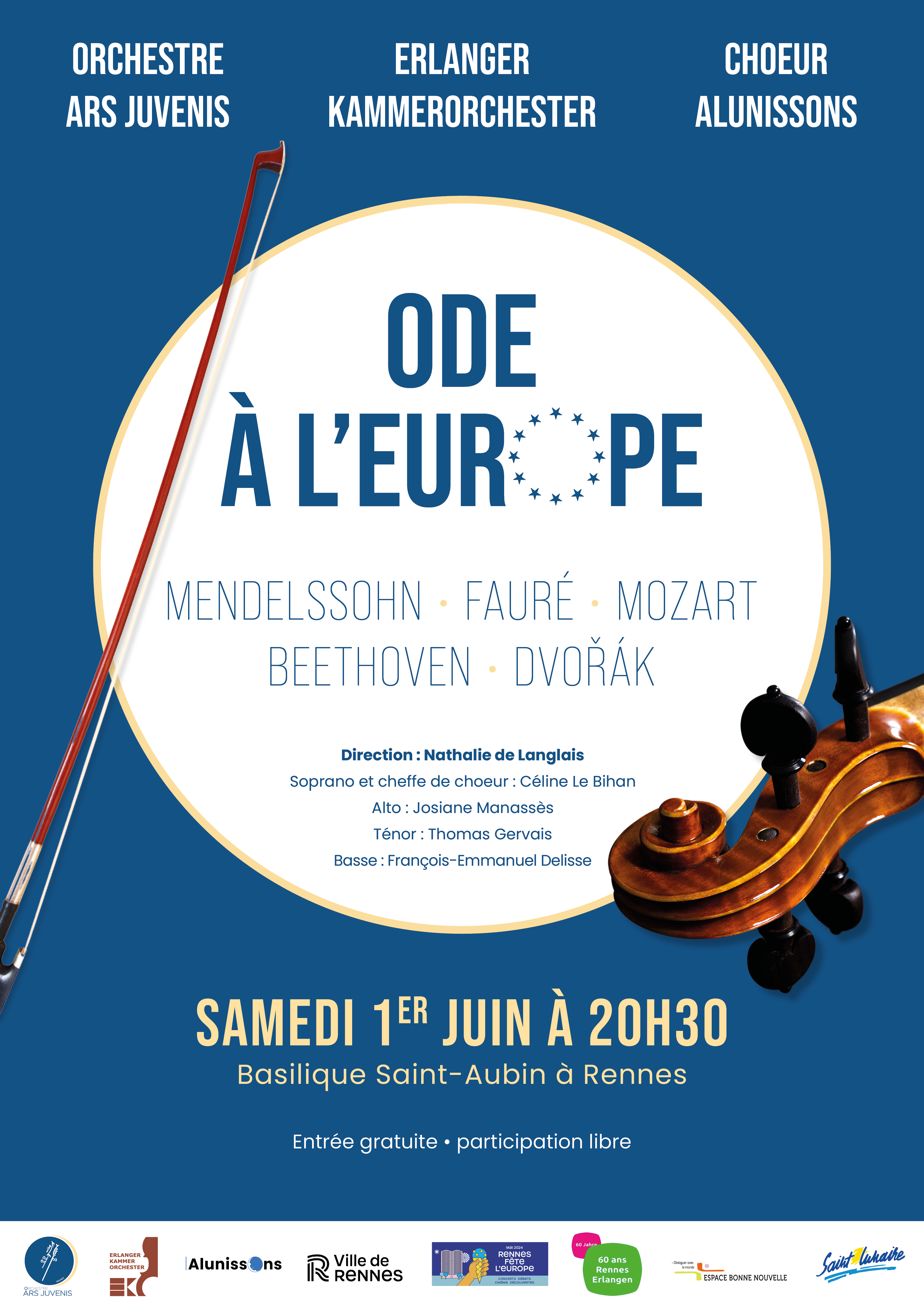 Affiche - Concert "Ode à l'Europe"- Rennes Juin 2024 - Orchestre symphonique Ars Juvenis